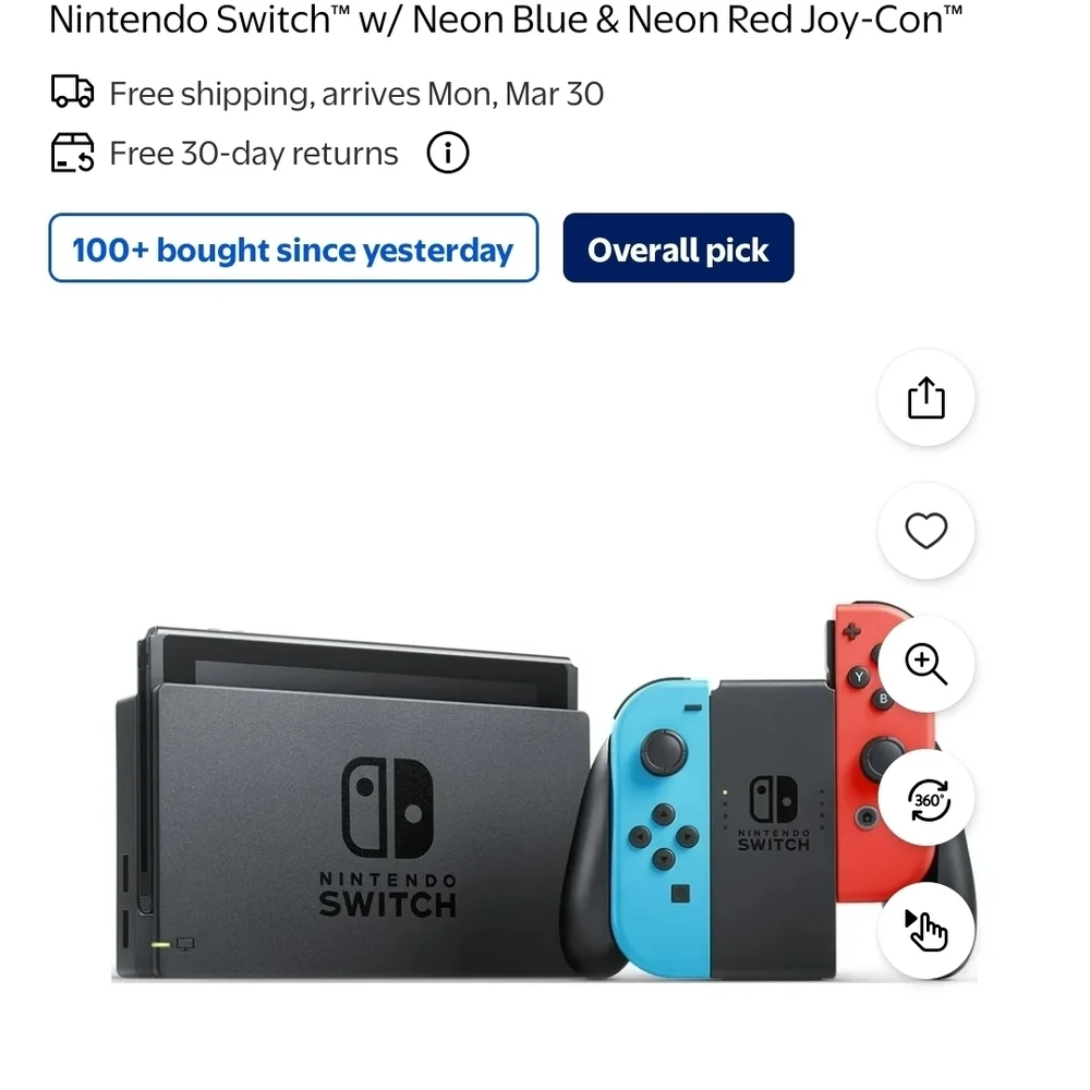 Nintendo Switch Console with Neon Blue & Neon Red Joy-Con